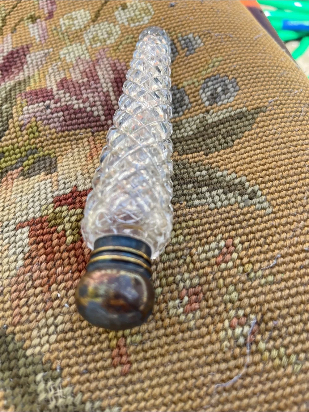 Antique Cut Glass Perfume Bottle With Brass Collar - Clear - Picture 3 of 3